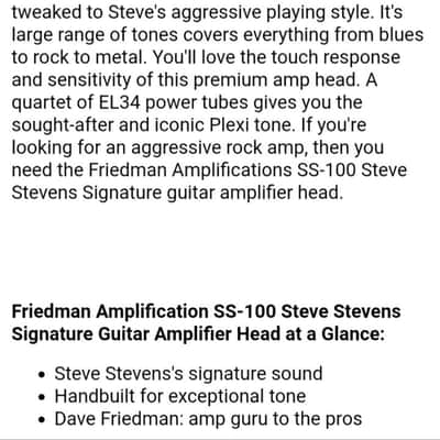 Friedman SS-100 Steve Stevens Signature 2-Channel 100-Watt Guitar Amp Head with Boost 2013 - 2021 - Black image 11