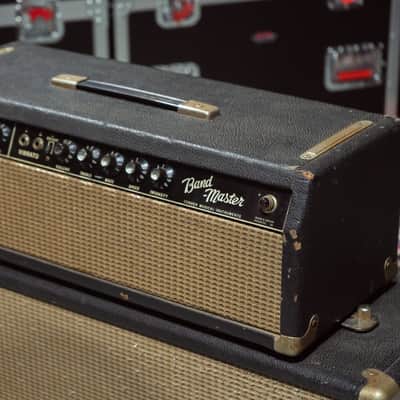 1965 Fender Bandmaster AB763 Piggyback Head and Cab Set *Fully Serviced* w/ TAD Capacitors, JBL D131 Speaker, Original Parts Included image 4