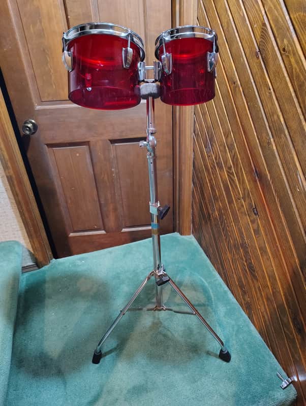 Ludwig Vistalite 6" & 8" Concert Toms with Stand 1970's - Red Acrylic image 1