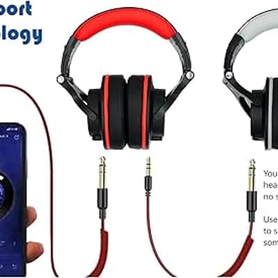 Over Ear Headphone, Wired Bass Headset with 40mm Driver, Foldable Lightweight Headphones with Shareport and Mic for Recording Monitoring Mixing Podcast Guitar PC TV (Black Grey) image 3