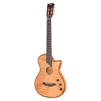 Bromo BEN2C Electric Nylon String Guitar, Thinline Fully Chambered Semi-Hollow Body Slim Neck Dual Pickup Stage Live Performance Fusion Classical Guitar with Hard Case (Natural) image 1