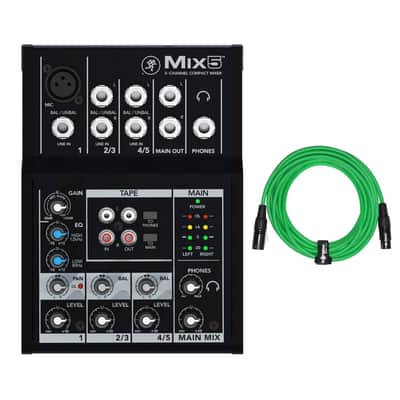 Mackie Mix5 5-Channel Compact Studio/Live Mixer + Green 10ft XLR Cable image 1