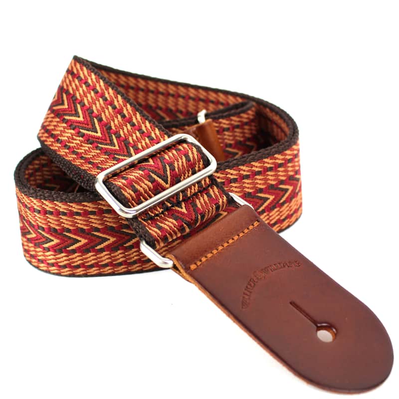 Walker & Williams H-34 Vintage Series Earth Tone Reds Woven Kaleidoscope Strap With Leather Ends image 1