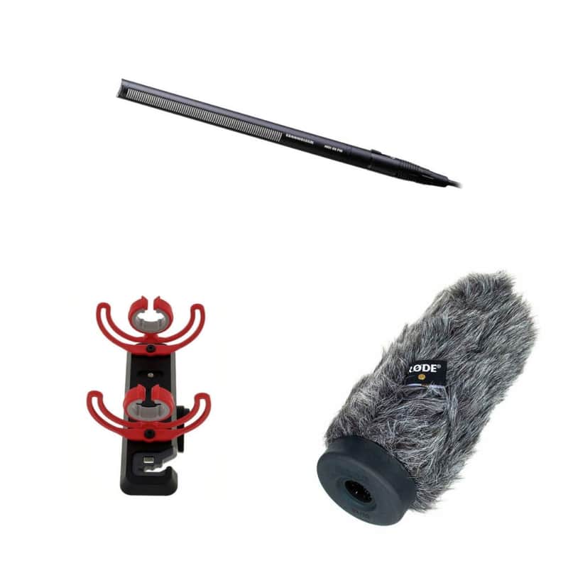 Sennheiser MKH 416-P48U3 Shotgun Condenser Microphone with Rode WS6 Deluxe Shotgun Microphone Windscreen, Rode SM4-R Rycote Lyre Suspension Shock Mount, and Cable Ties image 1