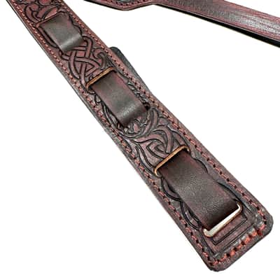 Walker And Williams M-20-RD Mahogany Red Leather Premium Padded Mandolin Strap With Celtic Chain Design image 10