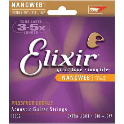 Elixir 16002 Nanoweb Phosphor Bronze Acoustic Guitar Strings - Extra Light (10-47)