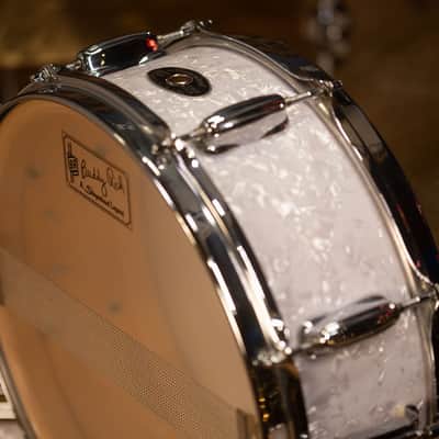 SLINGERLAND BUDDY RICH 5 PIECE SIGNATURE DRUM KIT No.2, NASHVILLE BUILT WITH FULL HARDWARE PACK AND SOLID SHELL SNARE DRUM, WHITE MARINE PEARL (PRE-LOVED) image 18