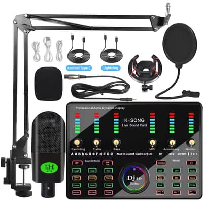 Sound Card Mobile Phone Bluetooth K Song Microphone Condenser Wireless Microphone Sound Card Dedicated Full Set image 4