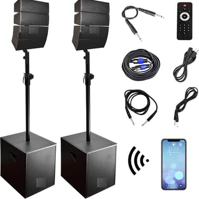 12-Inch 4000w DJ Powered PA Speaker System Combo Set with Bluetooth USB Drive Read Function SD Card Remote Control,Two subwoofers and 8 line Array Speakers Set for Church, DJ, Live image 1
