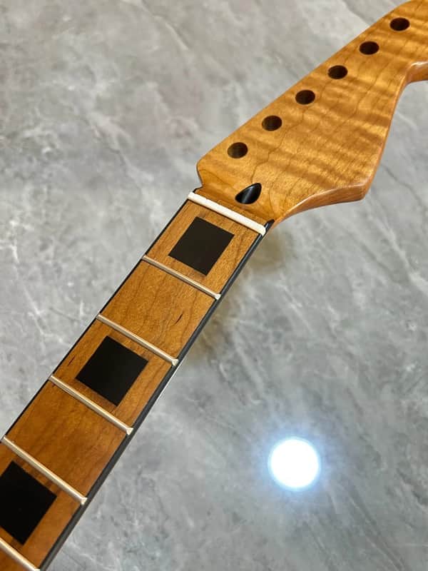 Satin 22 fret Roasted Flame Maple block inlay binding Electric Guitar Neck parts image 1