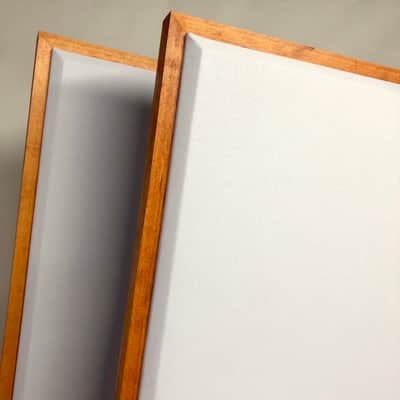 Custom Framed Acoustic Wall Panel | White Fabric & Gunstock Wood Frame | Furniture-Quality Sound Absorbing Panel | Recording Studio, Home Studio, Mixing Room, Podcast Studio, Home Theater, Listening Room, Office & Vocal Booth | Made in USA image 2