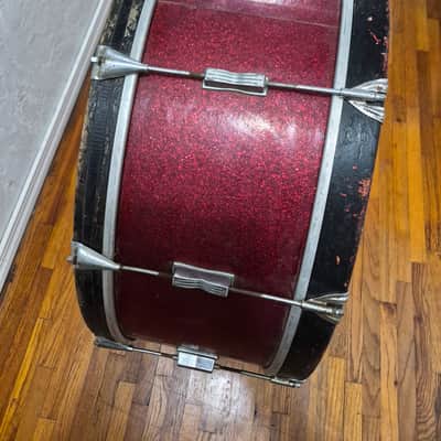 28" x 10" Vintage Ludwig Marching Bass Drum Red Sparkle image 2