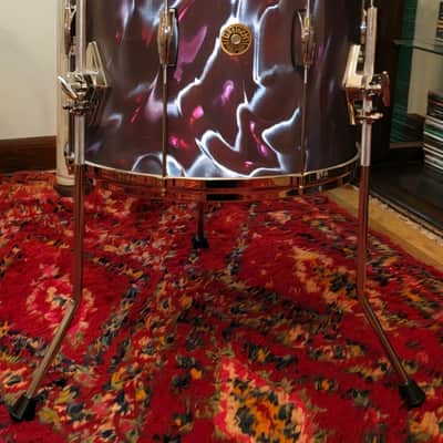 Gretsch 14"x16" FLOOR TOM w/Legs USA Custom Heritage Lugs - Black Satin Flame Nitron Wrap *EXCELLENT* 2024 image 3