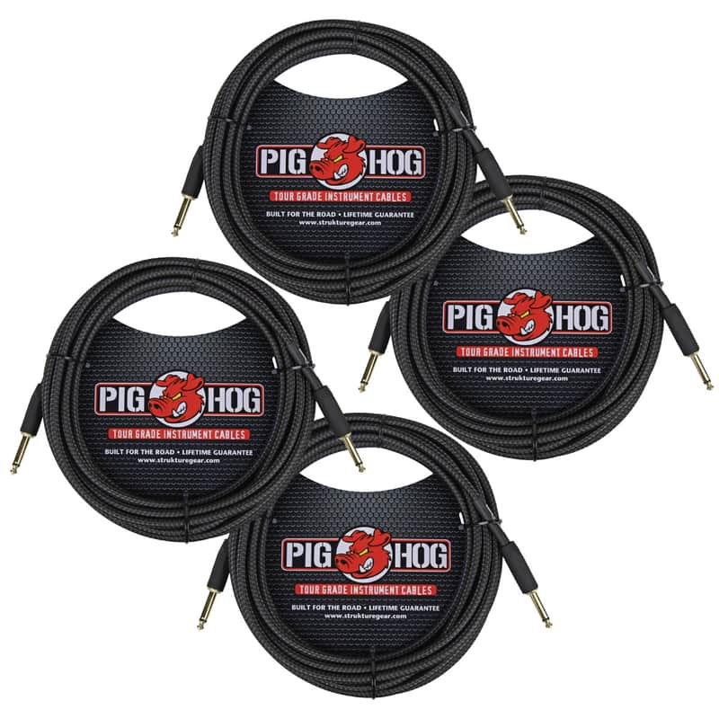4 Pack Pig Hog PCH20BK Woven Black Vintage Series Instrument Cable, 20 Ft - New image 1