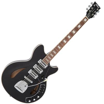 Vintage REVO Series 'Custom Supreme Baritone VI' Semi-Acoustic Guitar ~ Boulevard Black image 2