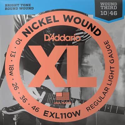 D'Addario EXL110W Nickel Wound Electric Strings, Regular Light, Wound 3rd, 10-46 image 1