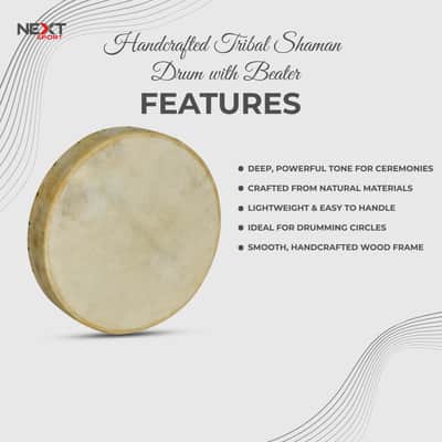 Traditional Bodhran Frame Drum 16” with Handle | Natural Goatskin Head | Includes Carry Bag & Wood–Leather Mallet | By Next Harps image 3