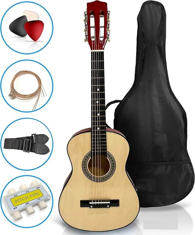 30-Inch Beginner Acoustic Guitar Kit, 6-String Classical Style Travel Guitar for Kids and Adults - Includes String Set, Strap, Picks, Pitch Pipe, Storage Gig Bag image 1