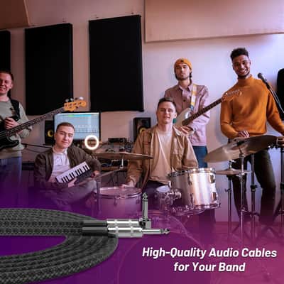 1/4 Inch Cable TS Guitar Cable 10 ft 1-Pack, Instrument Cable Guitar AMP Cord Straight to Right Angle 6.35mm Male to Male Stereo Audio Cable for Electric Guitar, Bass, Amplifier, etc image 2