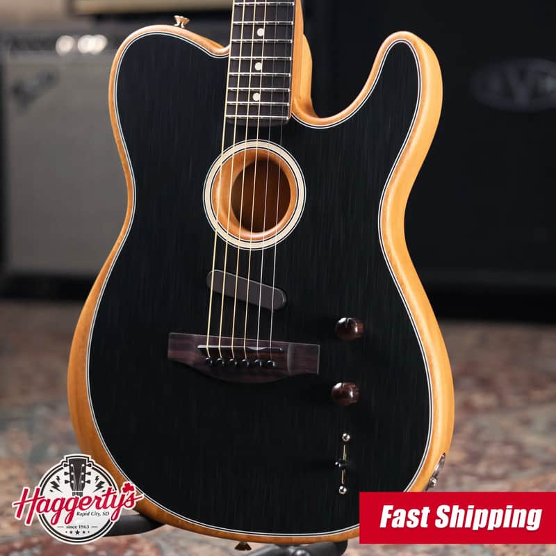 Fender Acoustasonic Player Telecaster Electric Guitar - Brushed Black with Structured Gig Bag image 1
