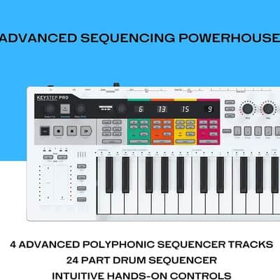Arturia - Keystep Pro - All-in-One Performance MIDI Controller, Sequencer and Arpeggiator - 4 Polyphonic Sequencer Tracks, 24-Part Drum Sequencer, MIDI & CV Connectivity, 37-Note Slim Keybed image 3