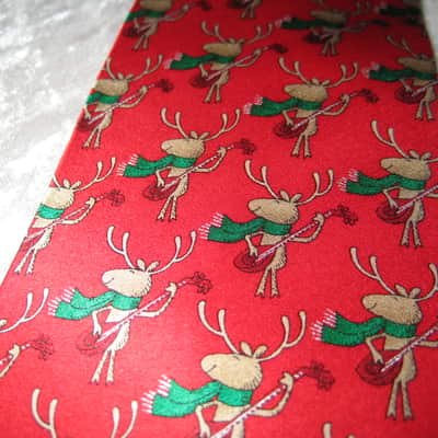 Holiday Traditions Christmas Reindeer Guitar Playing Design Necktie Top Quality Red image 4