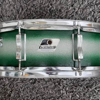 1980's Ludwig B/W Badge Green/Silver Duco 14" x 5" Snare Drum image 1
