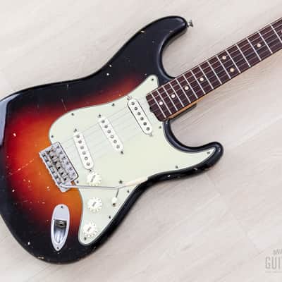 1961 Fender Stratocaster Vintage Guitar Sunburst Slab Board w/ Flame Neck, Hangtag, Strap & Case image 1