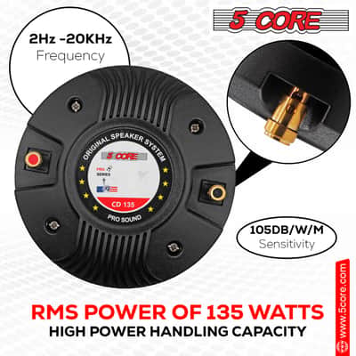 5 Core Compression Driver 135W RMS 8 Ohm Titanium Horn Throat Tweeter Speaker 18 TPI Threading - 2PCS image 7