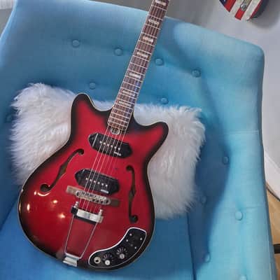 Teisco Thin-line Semi-hollow 1960s-70s - Red Burst Gloss Guitar w/Dogear P90 pickups image 3