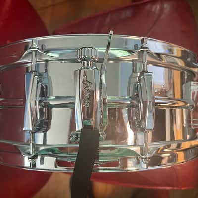 Ludwig No. 400 Supraphonic 5x14" 10-Lug Aluminum Snare Drum with Pointed Blue/Olive Badge 1969 - 1979 - Chrome-Plated image 2