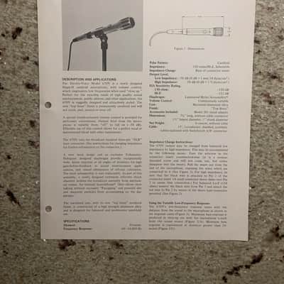 Vintage 1970s Kustom Electro Voice 670V Single D Cardioid Microphone Spec Sheet! image 1
