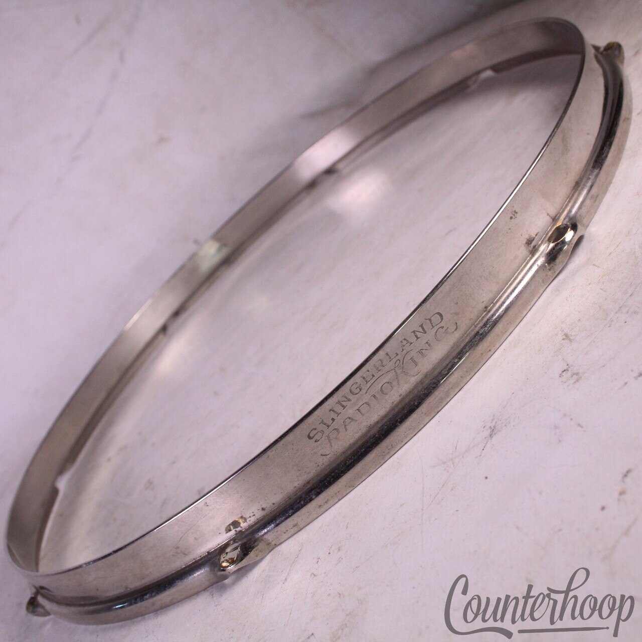 Slingerland 15"Double-Flange Snare Drum Rim/Hoop Engraved Radio King Brass 40s — main photograph