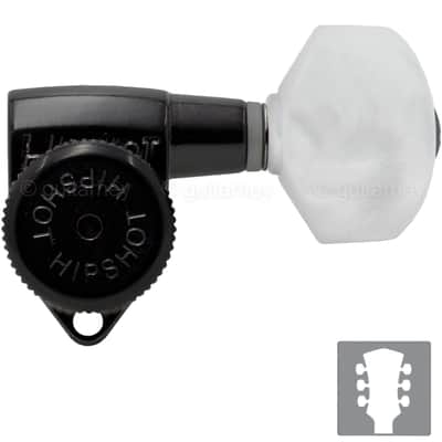 NEW Hipshot Grip-Lock Open-Gear TUNERS w/ White Pearloid Buttons Set 3x3 - BLACK image 1