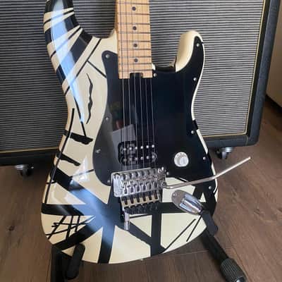 EVH Striped Series Electric Guitar - White with Black Stripes image 1