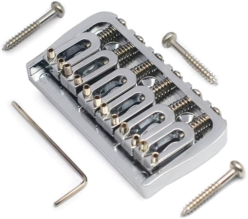 6 String Guitar Fixed Bridge 72.8x38MM-10.6– Metal Hardtail Bridges Replacement Part for Electric Guitar (Chrome, 72.8mm) image 1