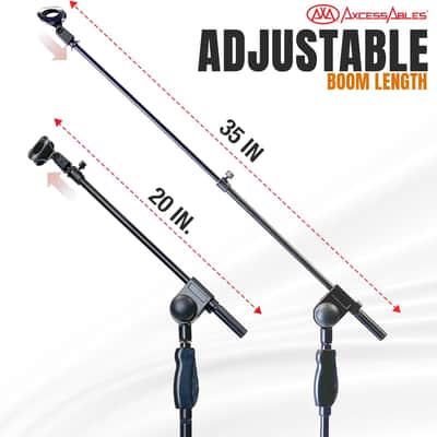 AxcessAbles AXCMS-201TB One Hand Microphone Stand with Tripod Base and Quick Grip Height Adjustment - Telescoping Mic Boom Arm Included. Tall Microphone Stand for Singing 2-Pack image 2