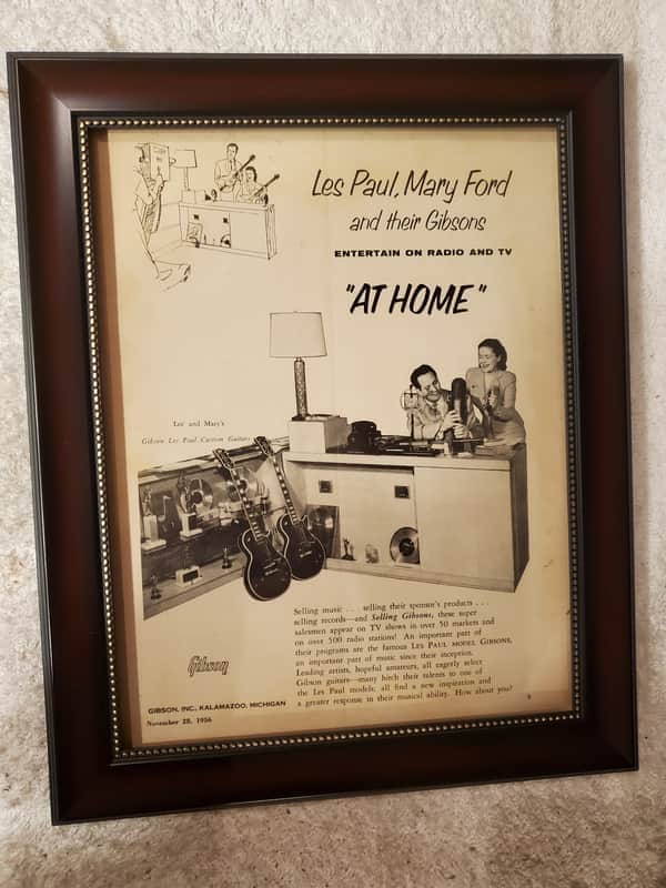 1956 Gibson Guitars promotional Ad Framed Les Paul & Mary Ford Les Paul Custom Original image 1