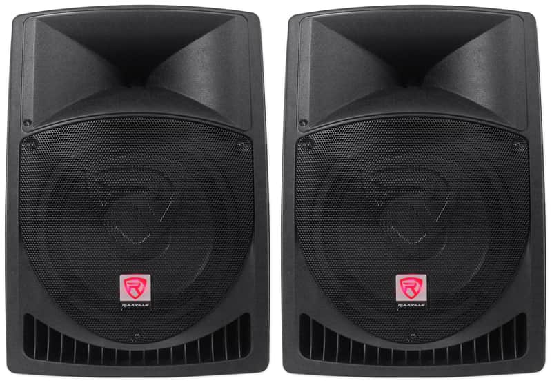 Pair Rockville Power Gig RPG12 12" Powered Active 1600 Watt 2-Way DJ PA Speakers image 1