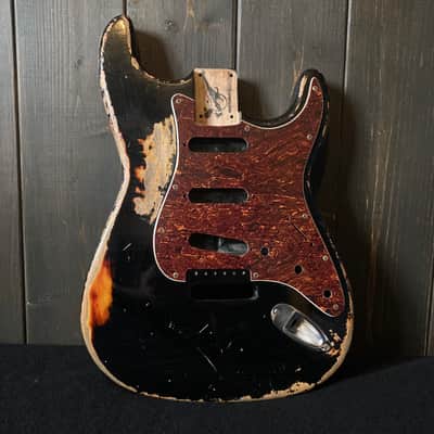 Relic Stratocaster body - Black over Three Tone Sunburst Alder strat body, Jozo Reece guitars image 1