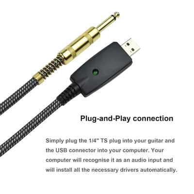 Guitar To Usb Cable Adapter - Usb To 1/4" Ts Electric Bass Guitar Cord For Recording,Quarter Inch Male Jack To Computer Usb Interface,Nylon Braided, Ofc Shield,Plug-And-Play Connection,10Ft image 5