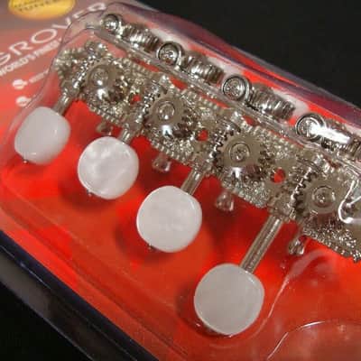 Grover Vintage Style F Professional Mandolin Machine Heads 4 per side Nickel w/ Pearloid Buttons image 3
