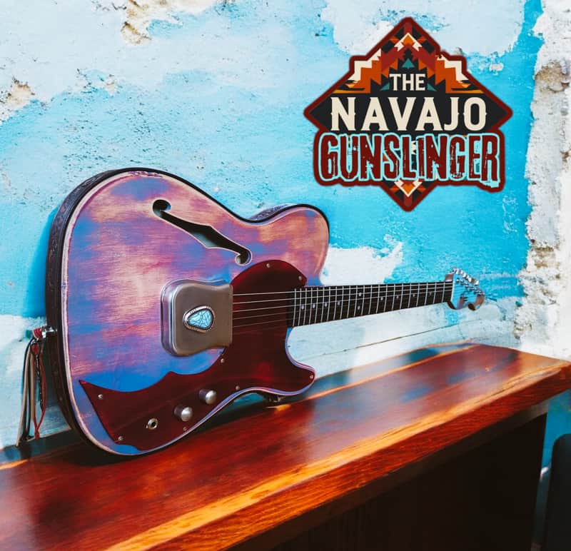 MADE TO ORDER - The Navajo Guslinger - Tribal Style Esquire Thinline Tele - Wine Red/Azul/Brown image 1