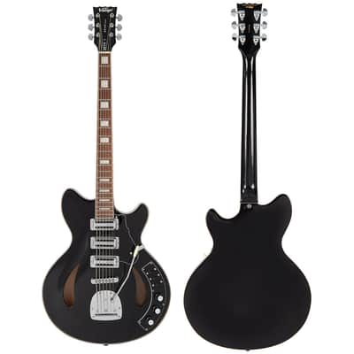 Vintage REVO Series 'Custom Supreme Baritone VI' Semi-Acoustic Guitar ~ Boulevard Black image 6