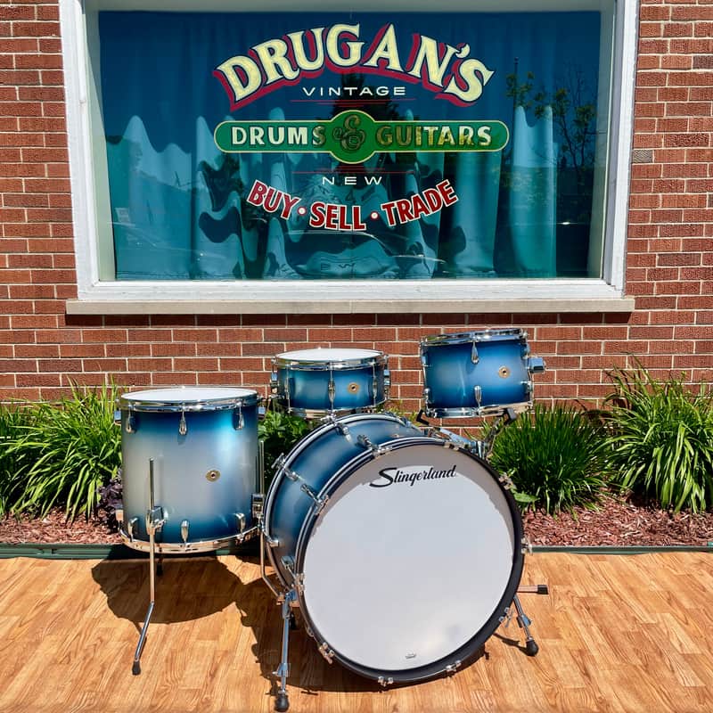 Slingerland Radio King 3-Ply Mahogany/Poplar Drum Set Silver & Blue Lacquer 24/13/16 w/ 6.5x14 Snare image 1