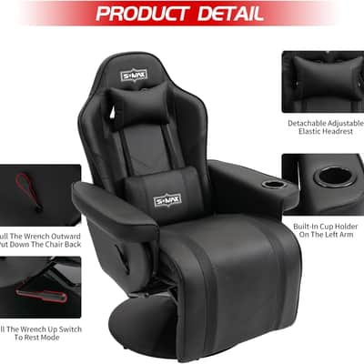 Music Studio Recliner Chair with Lumbar Support, Headrest & Cup Holder – 360° Swivel Producer Seat with Footrest, Adjustable Backrest, PU Leather Finish image 8
