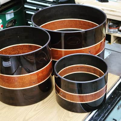 HHG Drums Wenge, Leopardwood, Curly Maple Segmented Kit  2022 Natural High Gloss Lacquer image 8
