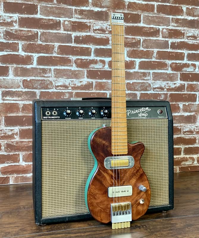 Island Espeto Custom 2020 Natural/Teal Redwood Top, Dual-Pickup Headless Guitar (Mint Condition) image 1