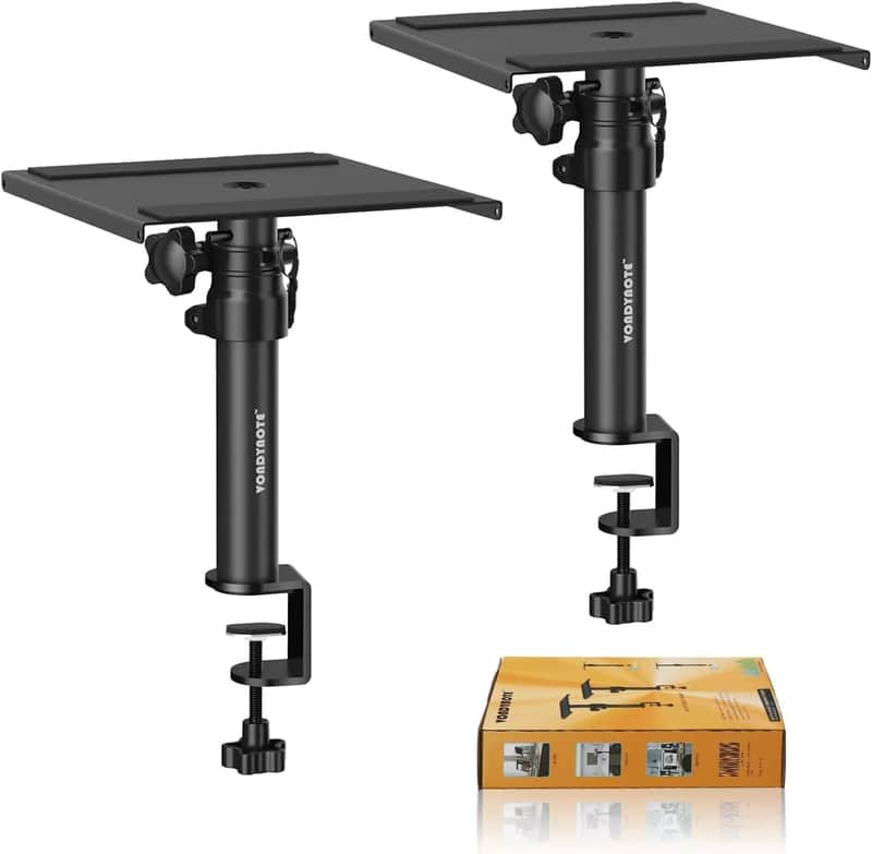 Height Adjustable Desktop Clamp Speaker Stands – Short Studio Monitor Stands for Music Studios and Workstations (2 Set) Bild 1