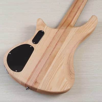 Hickory Wood Top Custom 5 String Electric Bass, Ash Body, Maple Neck Through, 24 Frets Fingerboard image 7